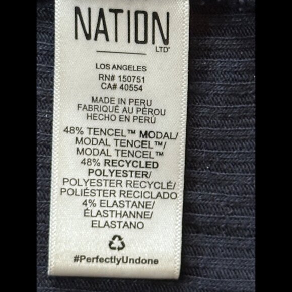 Nation LTD Polo Shirt Large Womens Blue Navy Long Sleeve Ribbed Modal Stretch - Picture 7 of 7